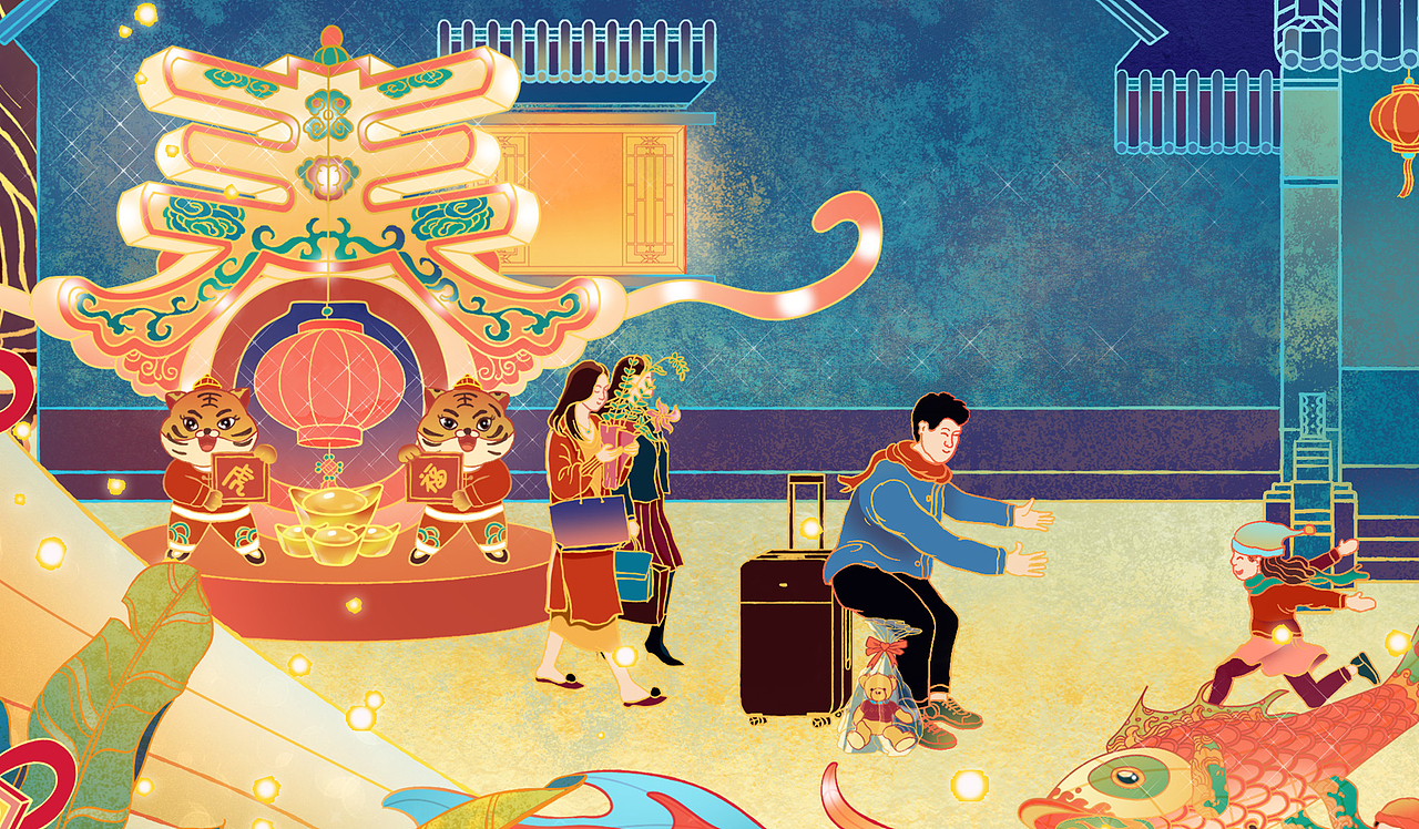 2022新虎年主视觉插画春节贺图——福虎迎春
