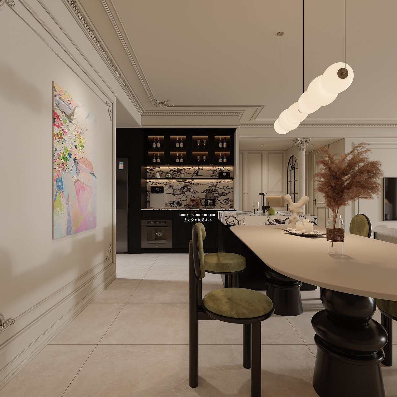 轻法式客餐厅（图ZMzY2NTEzNTY0） - 家装设计 - 站酷设计师查克空间视觉表现原创素材 - 站酷ZCOOL