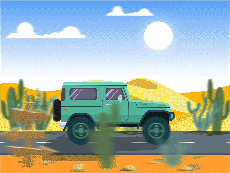 行驶在沙漠里的小汽车动效