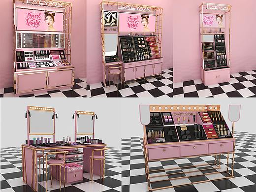 金粉系列彩妆柜台中岛品牌形象3D效果图