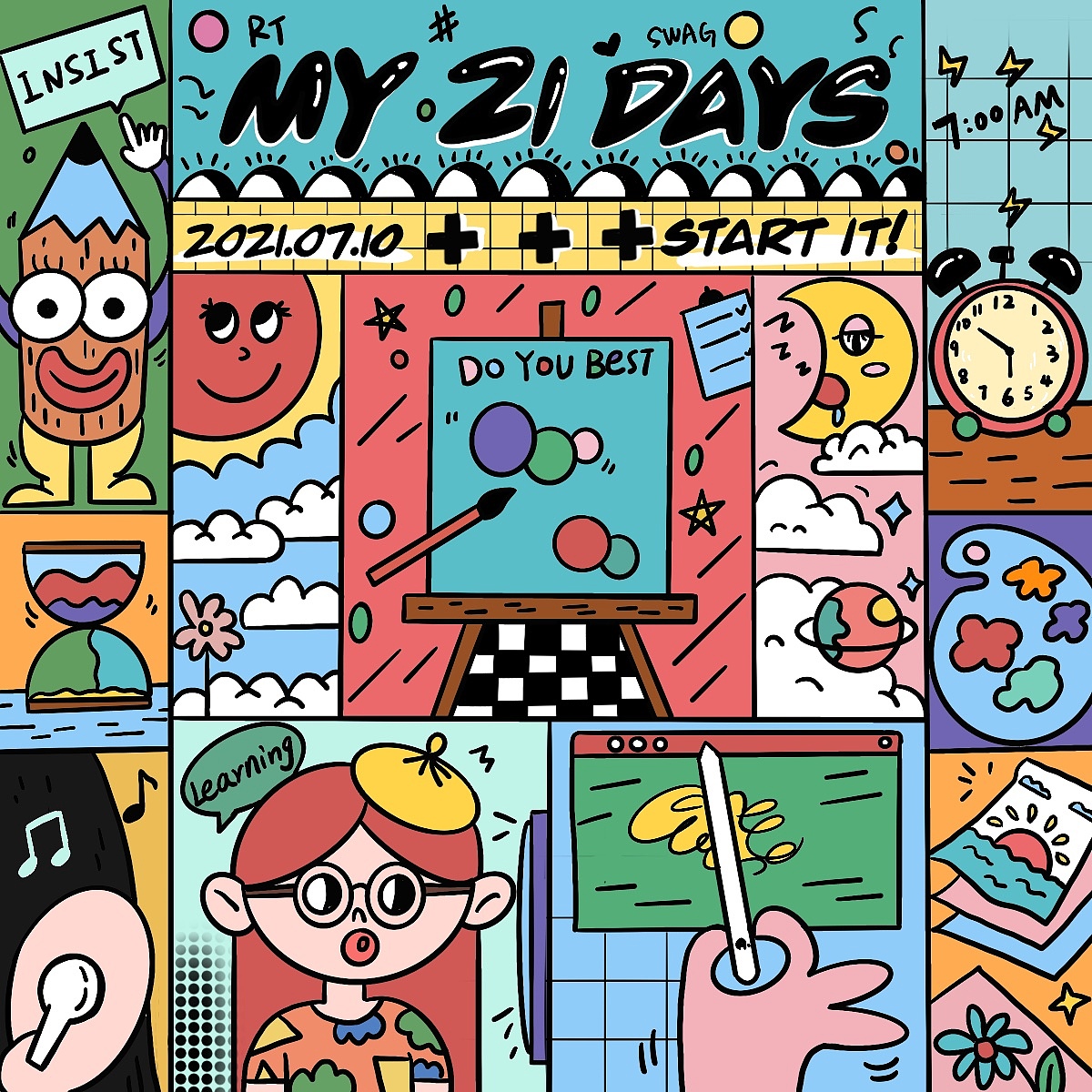 21天打卡计划 | 第一周DOODL风系列插画作品（图ZMjY2MTE1ODk2） - 艺术插画 - 站酷设计师菜园子哇原创素材 - 站酷ZCOOL