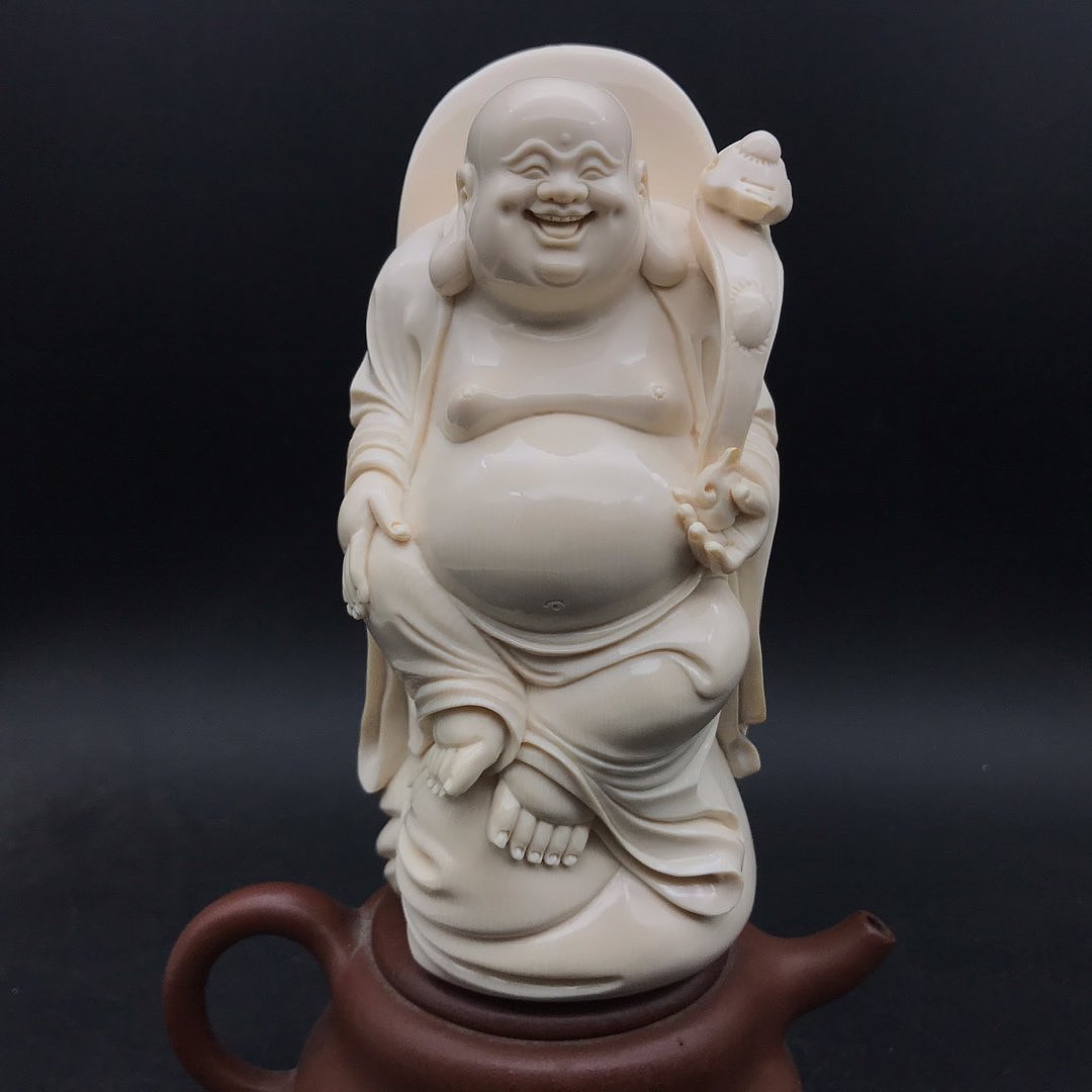 猛犸牙弥勒佛摆件牙心材料金亮大师摆件