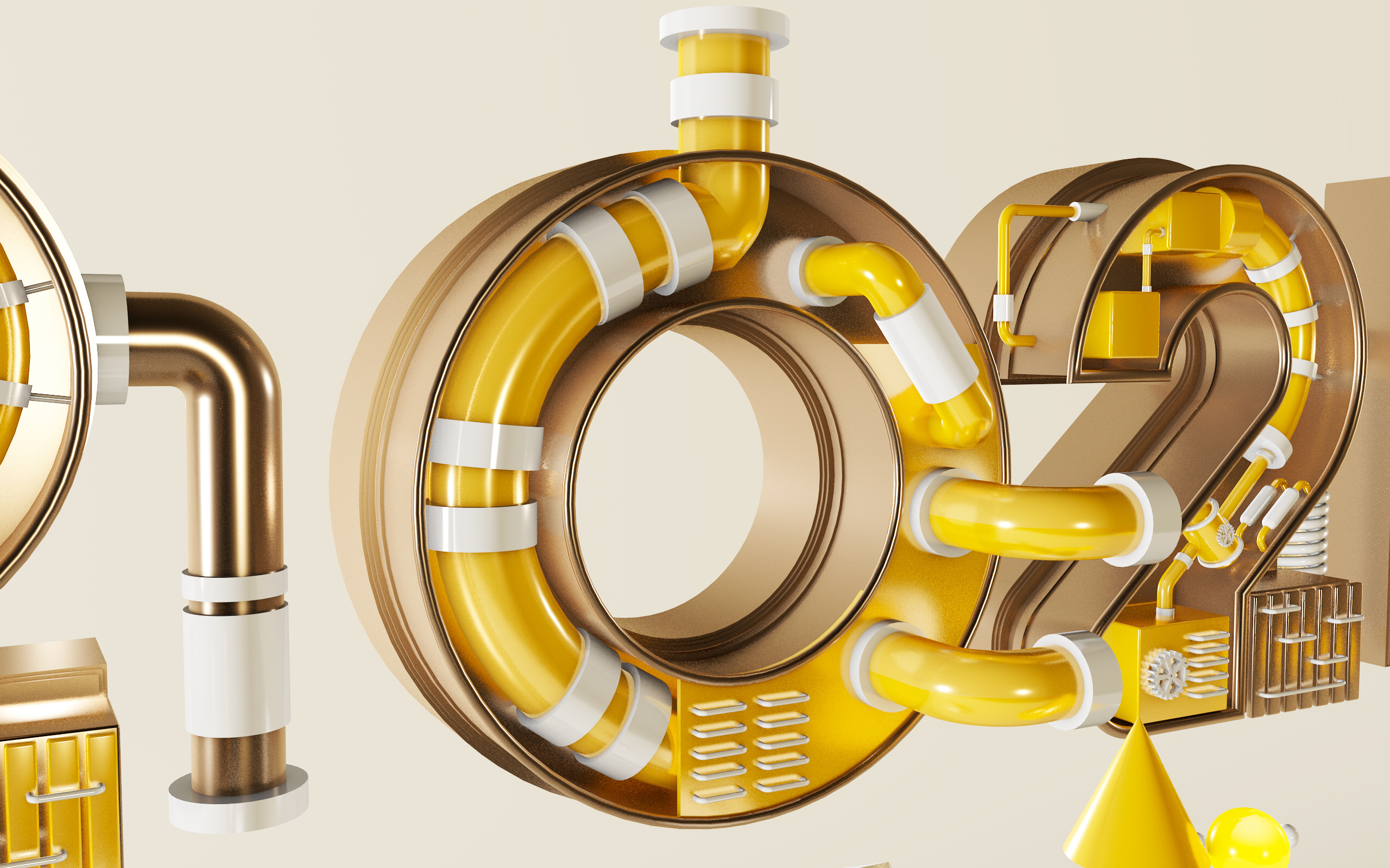 2021金色c4d管道立体字