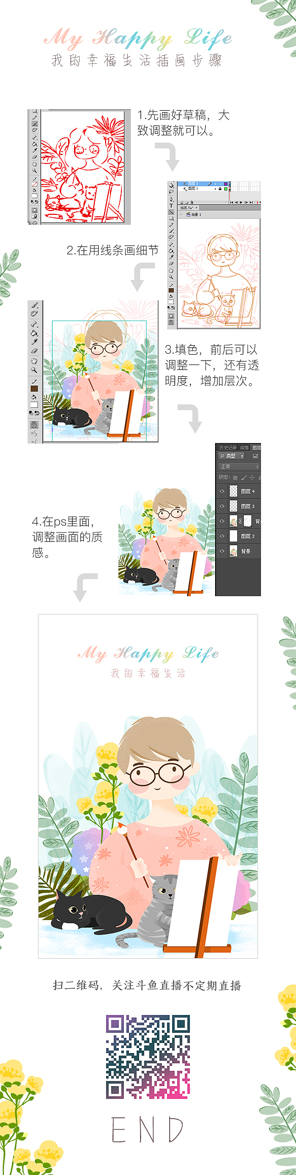 我的幸福生活插画教程（图ZODE3MDY0NzY=） - 新锐潮流插画 - 站酷设计师anmi6200原创素材 - 站酷ZCOOL