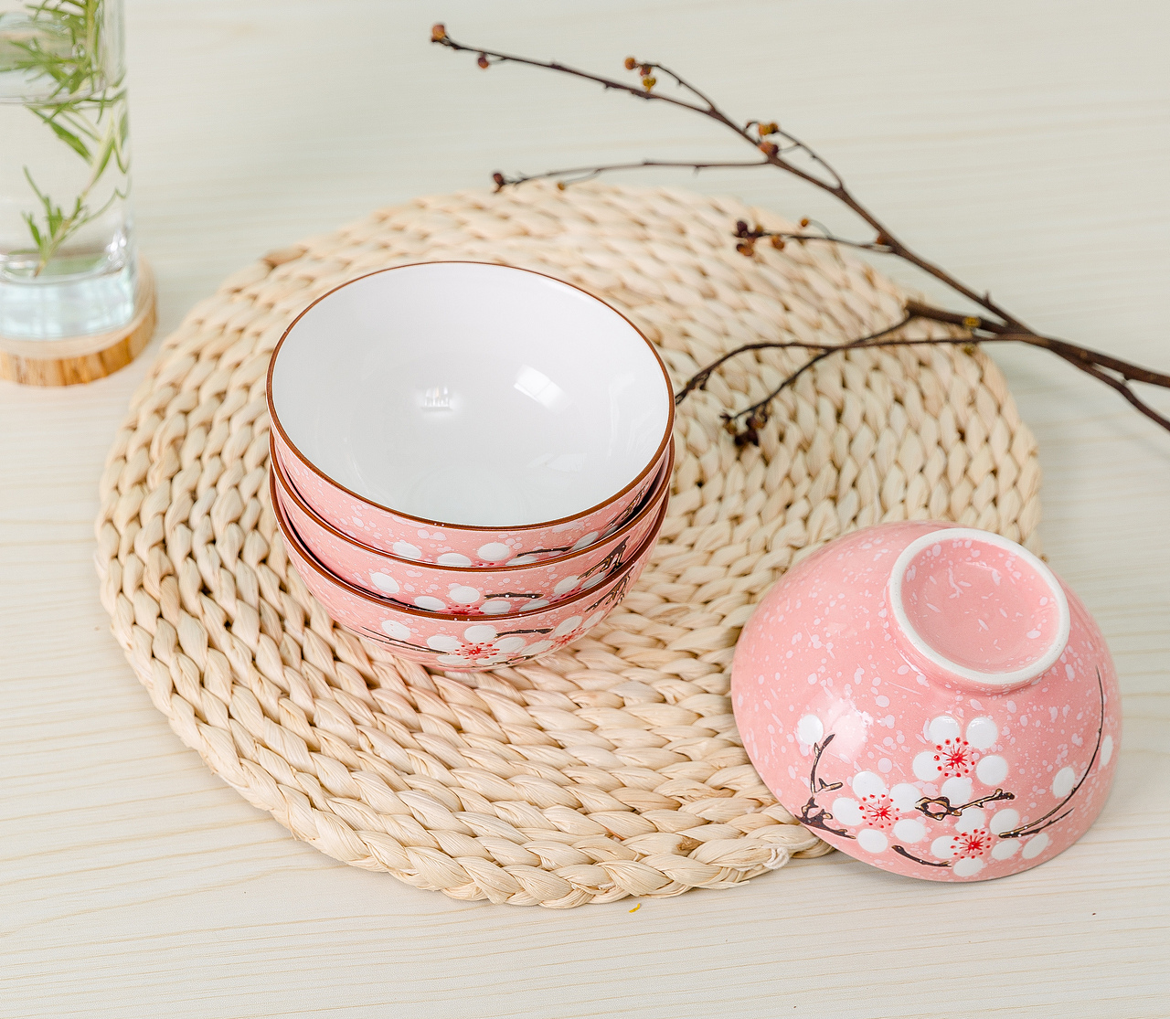 新中式风格飘雪梅花碗碟套装