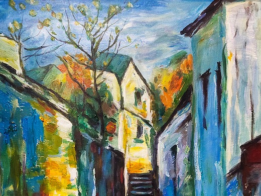 水粉丙烯风景画