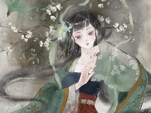 唯美古风水墨插画 板绘 《梨花树下》