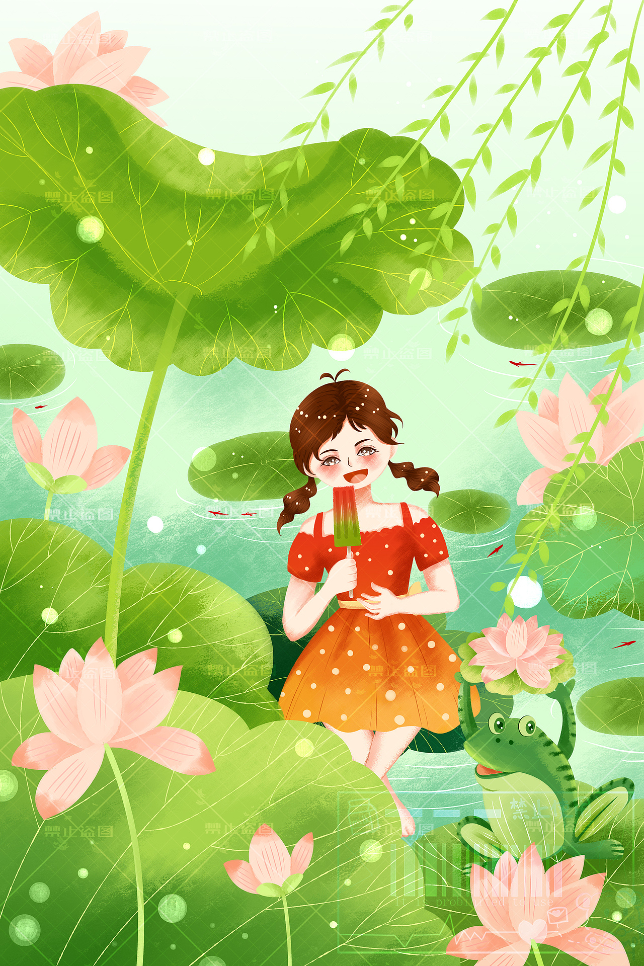 一组夏日荷塘插画 古风 现代 国潮 扁平 商稿（图ZMjcwMzg0ODA0） - 创作习作 - 站酷设计师紫陌琉璃原创素材 - 站酷ZCOOL