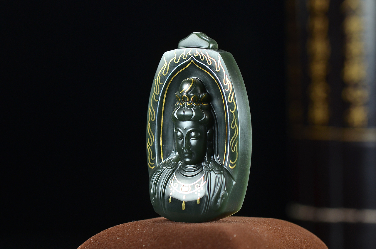和田玉青玉 错金 观音菩萨（图ZMTM3NjAyNzY0） - 产品摄影 - 站酷设计师夏天的果冻原创素材 - 站酷ZCOOL