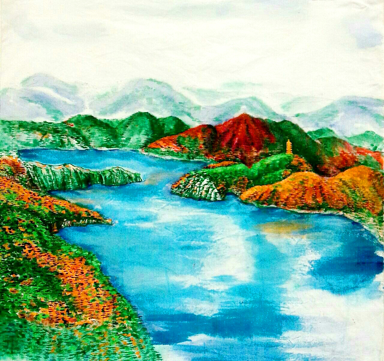 景》用水彩画与方形麻布上,出来的效果还可以接受, 2 登录即