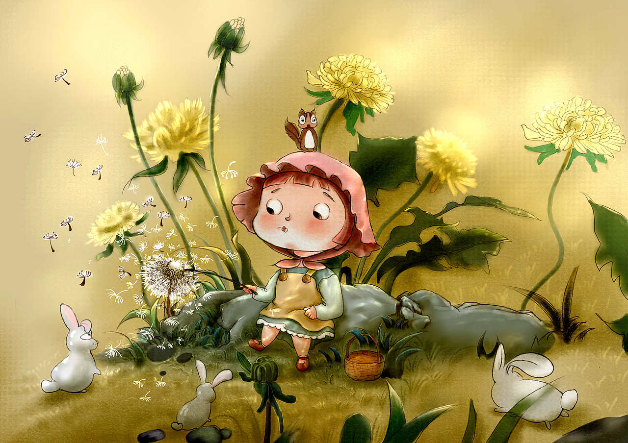 采蘑菇的小姑娘|插画|儿童插画|春晖张_原创作品-站酷zcool