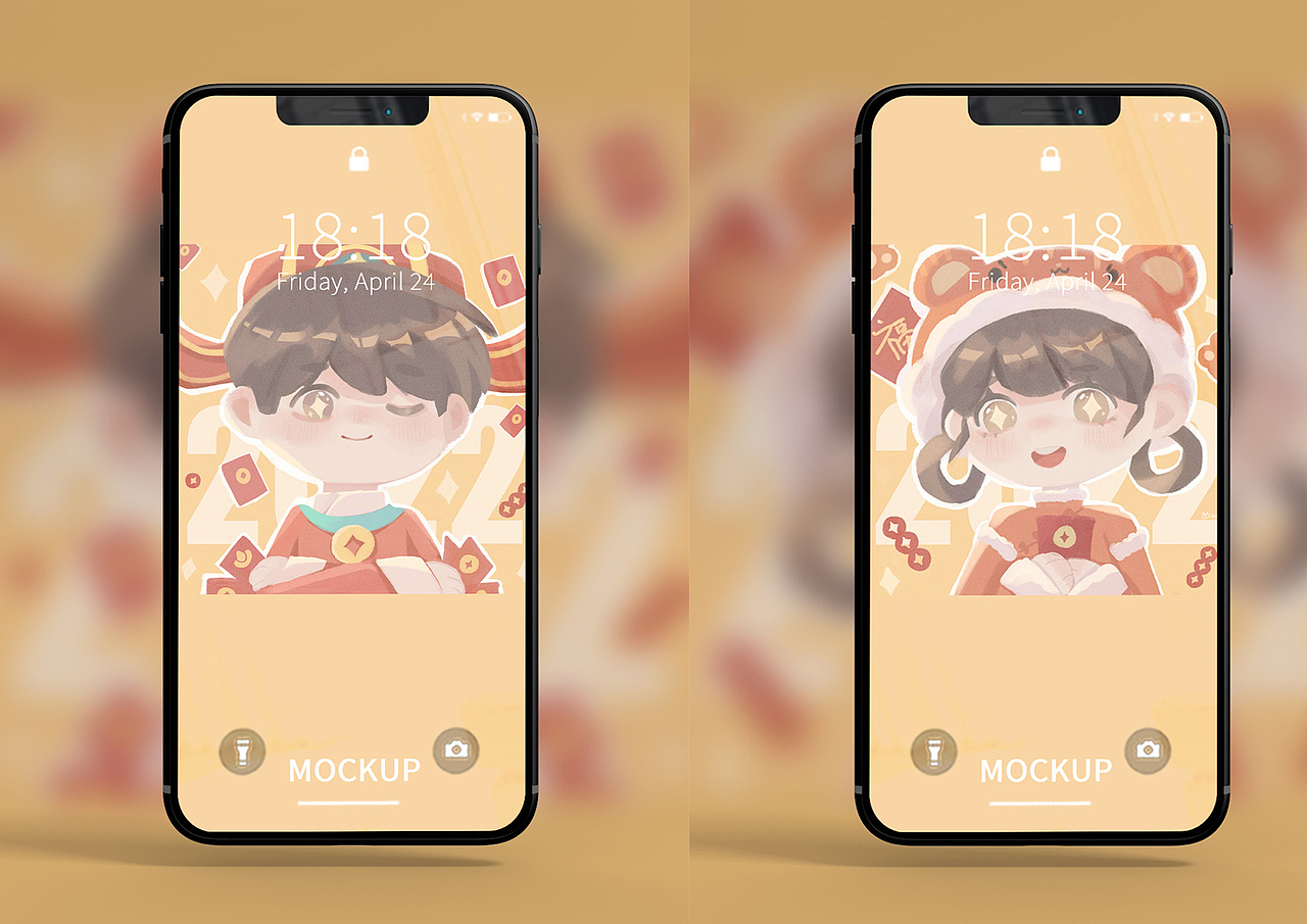 虎年小财神小老虎情侣头像插画