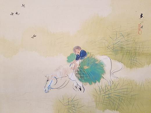 茶挂 日本画 归牧图