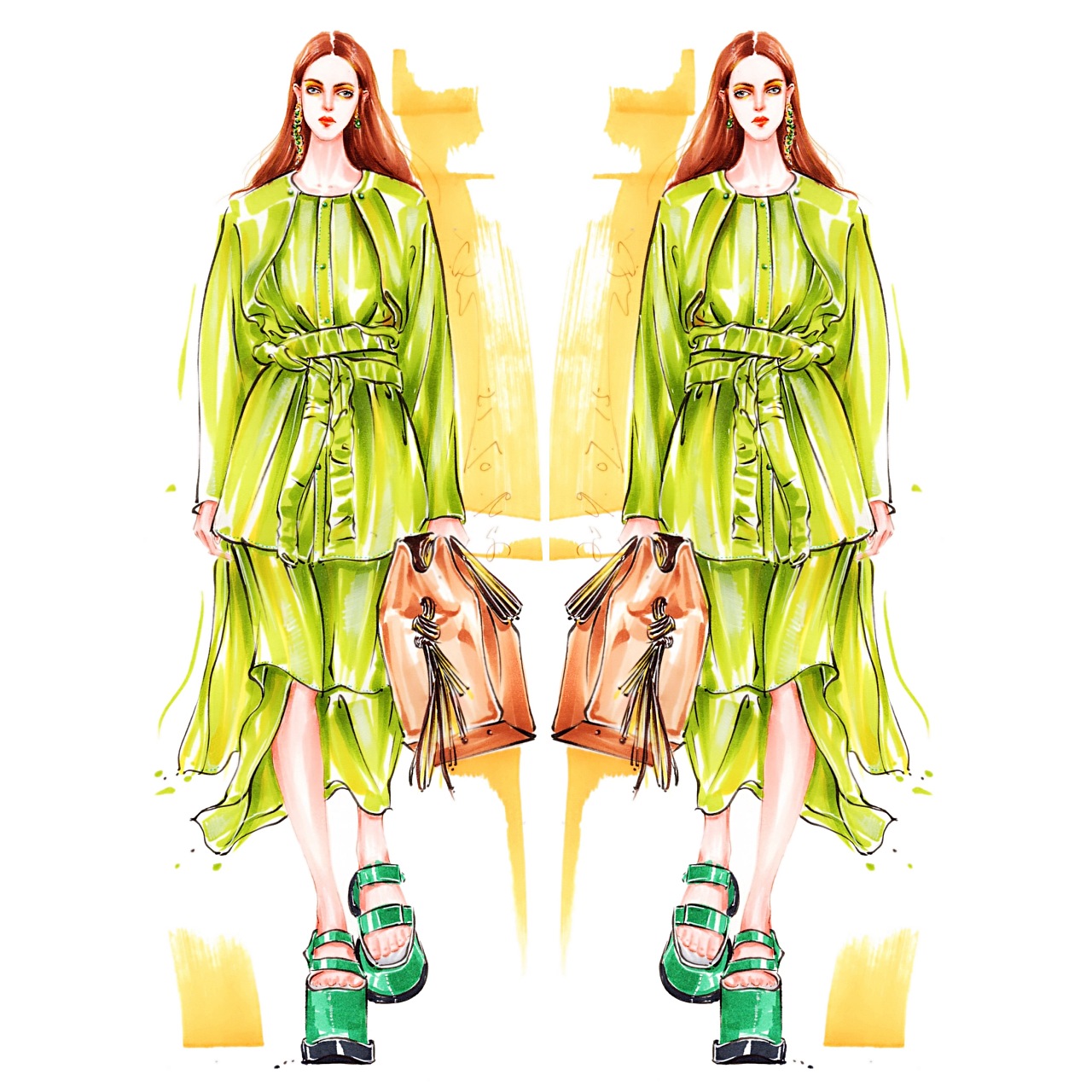 服装手绘～马克笔绸缎面料步骤