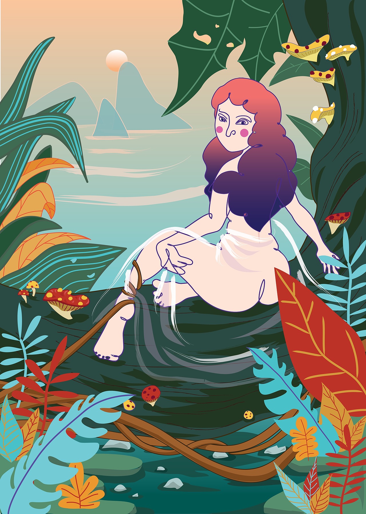 原创插画<森林里有个女孩&gt