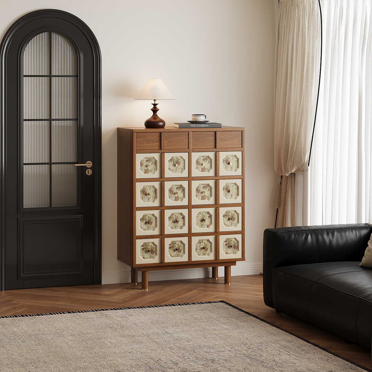 印花棋盘格斗柜