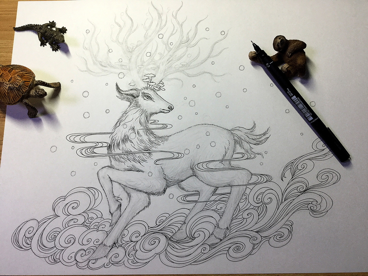 两幅商稿：《云中鹿》《人参与黑枸杞》（图ZMTMwMzczMjc2） - 商业插画 - 站酷设计师傅淳强画者之旅原创素材 - 站酷ZCOOL