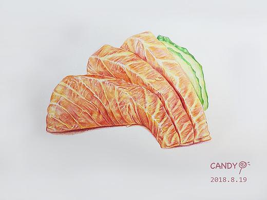 彩铅画《三文鱼》