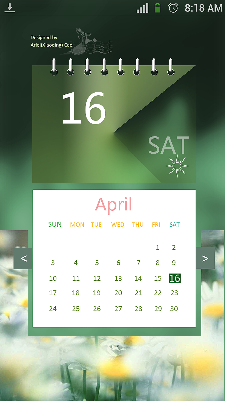 清新四月手机日历界面