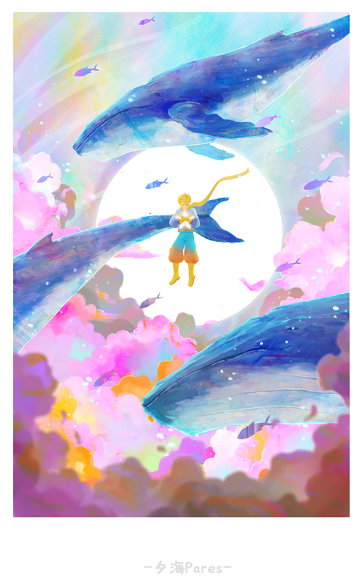 鲸鱼与追逐星星的少年（图ZMjA0ODcwMTI0） - 商业插画 - 站酷设计师夕海Pares原创素材 - 站酷ZCOOL