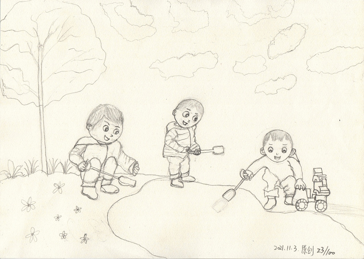 小孩玩沙子简笔画图片