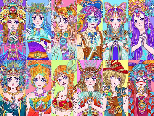 原创十二星座矢量插画集合-花季少女