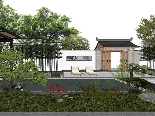 现代别墅庭院景观su模型下载