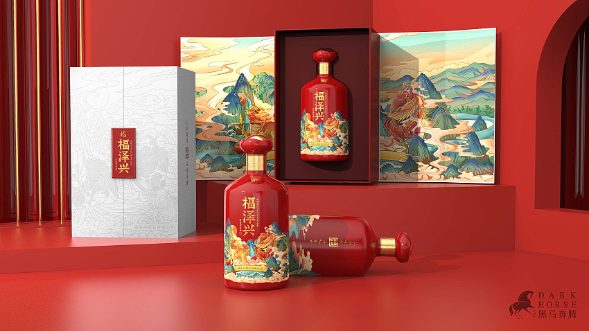 国潮风白酒包装设计黑马奔腾设计