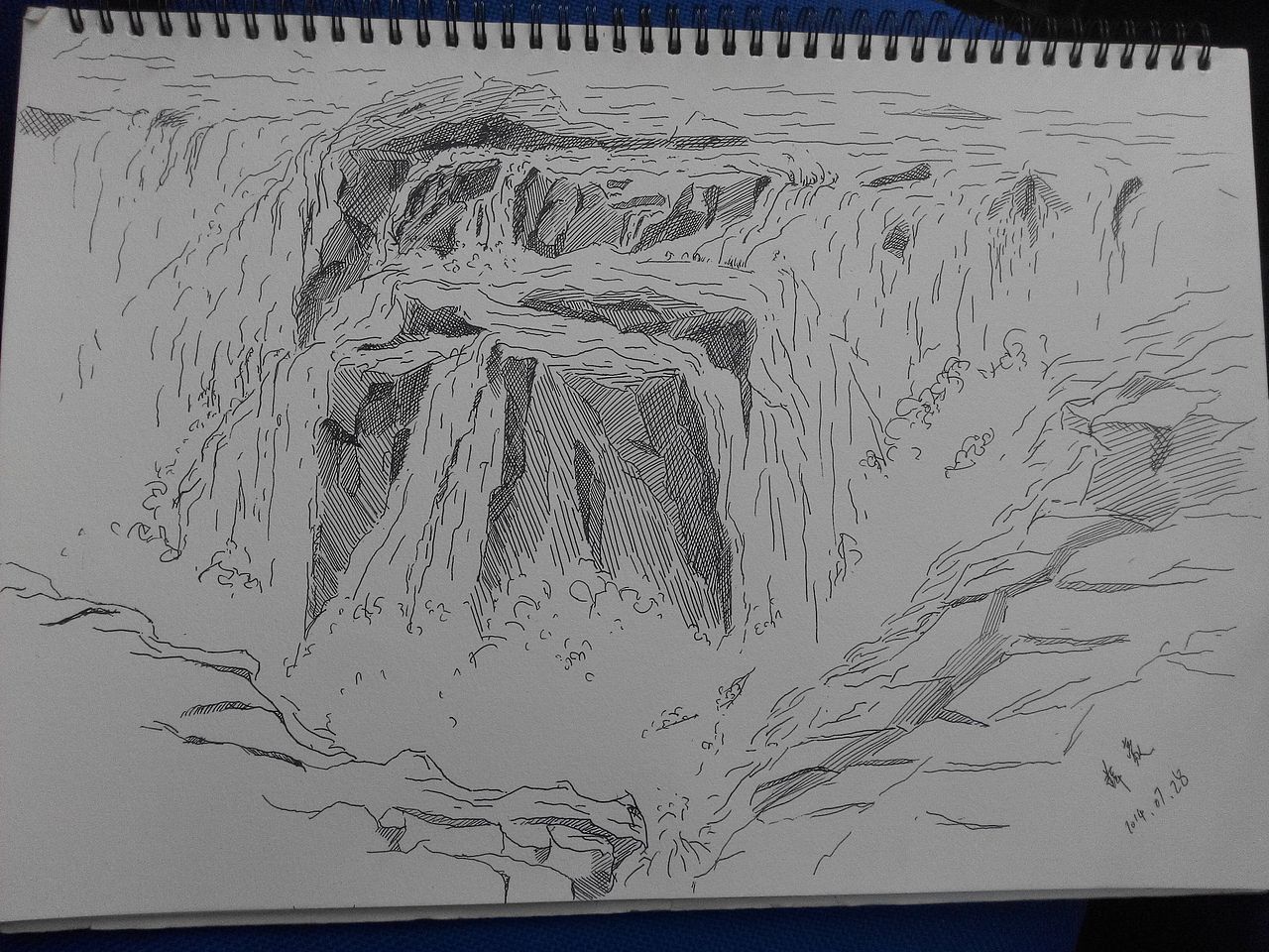 很早之前画的一副黄河瀑布