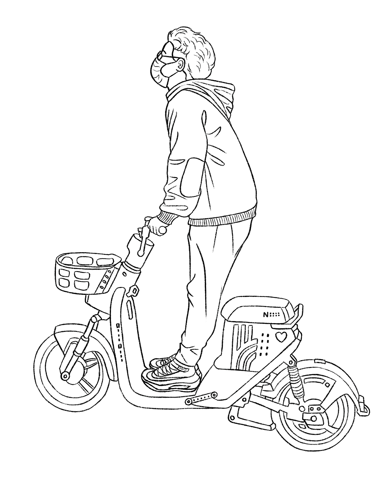 骑电动车男生人物插画