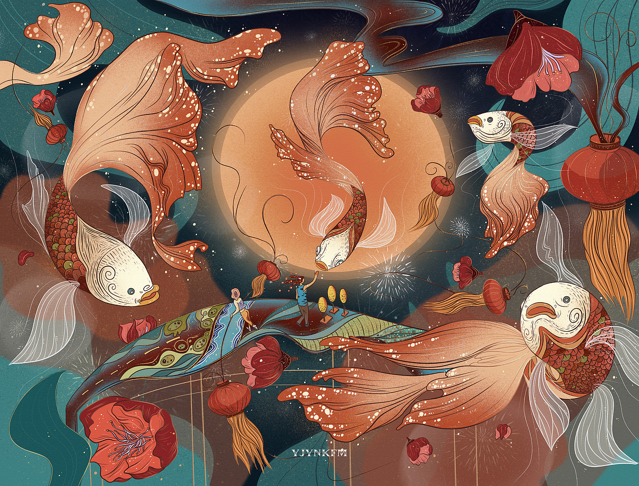 2021首幅插画~《乐鱼》