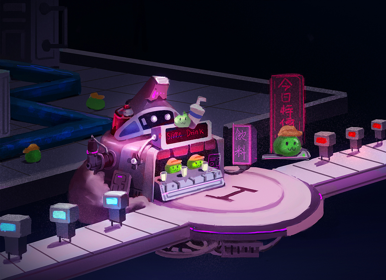 《史莱姆饮料工厂》独立游戏概念图|插画|概念设定|哈二奇 - 原创作品