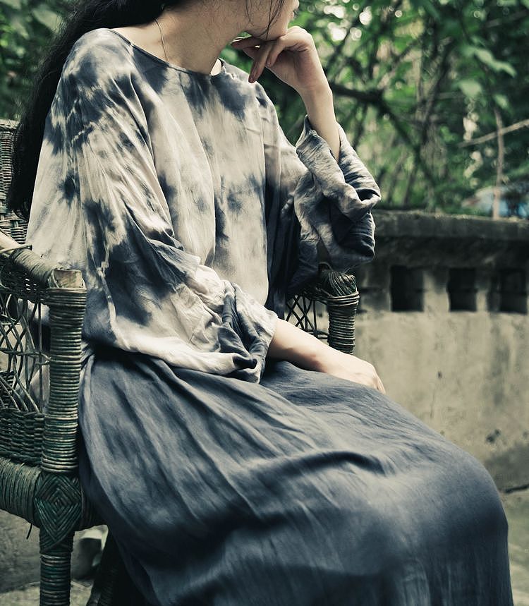 女式纯棉复古手工扎染宽松长袖连衣裙 女士纯棉长袍（图ZMjA0NDE4NDA=） - 休闲/流行服饰 - 站酷设计师王善斌原创素材 - 站酷ZCOOL