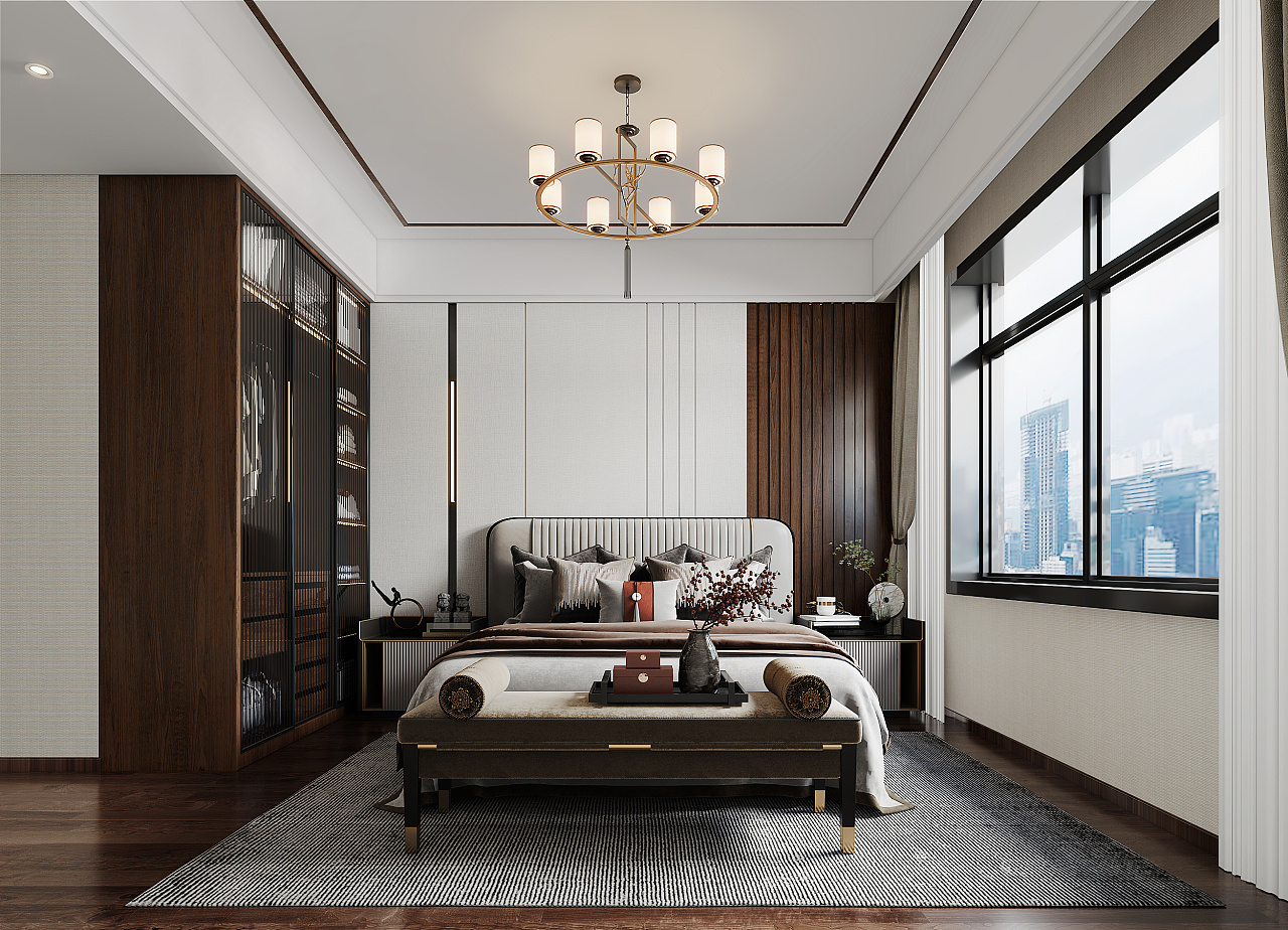 3渲染新中式卧室|空间|家装设计|若水秋歌 - 原创作品 - 站酷 (zcool)