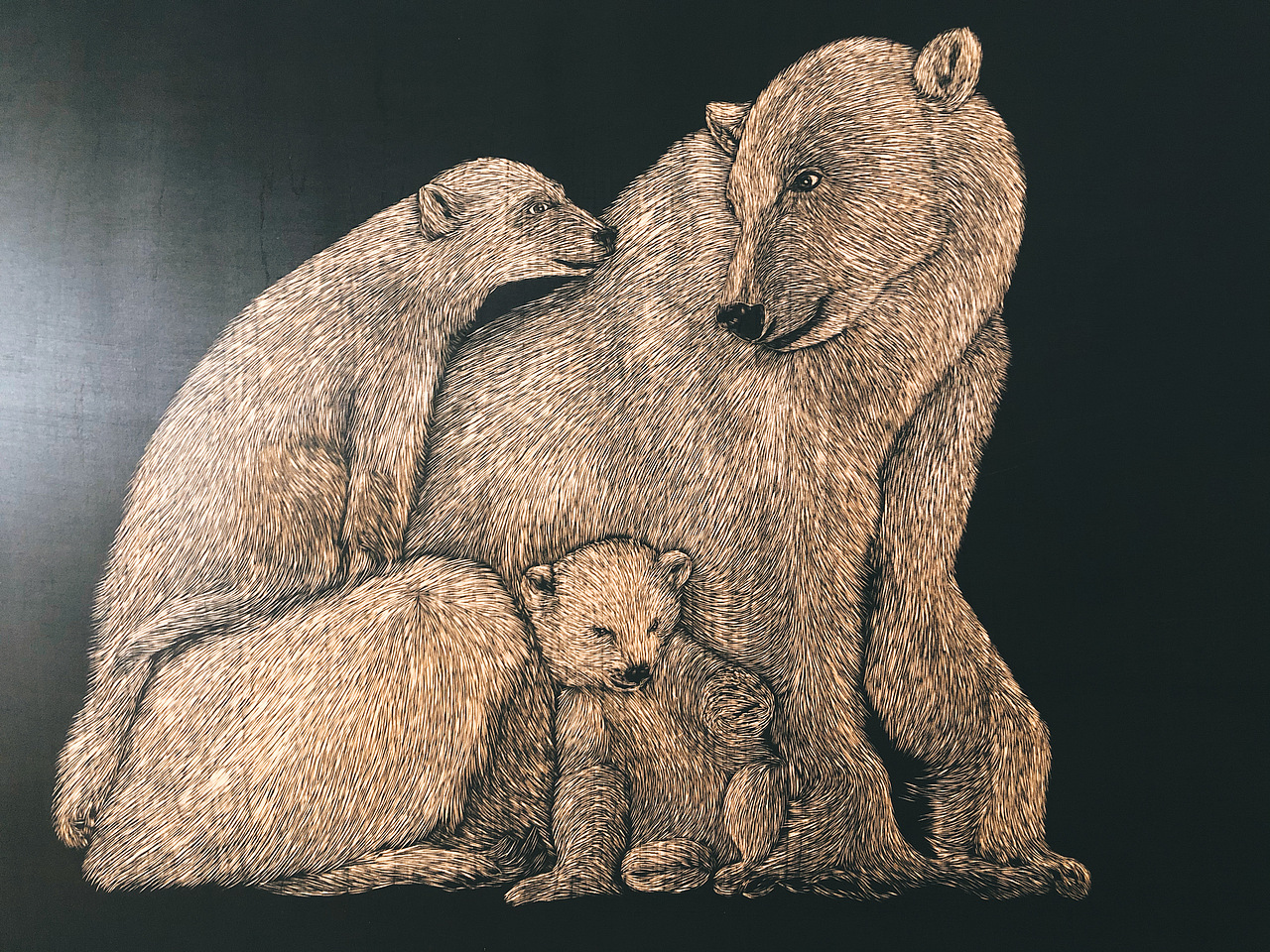 原创手工雕刻黑白木刻版画【北极熊】