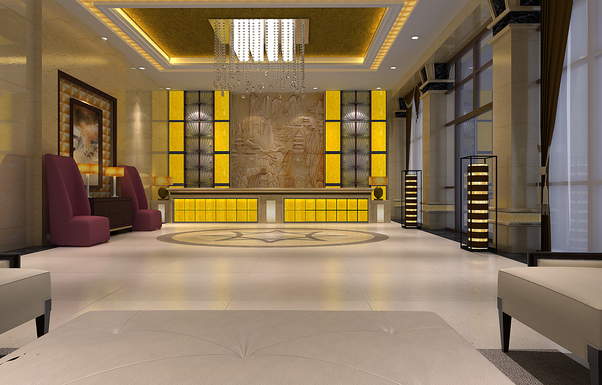 小型中式酒店接待厅设计|空间|家装设计|97KK - 原创作品 - 站酷 (ZCOOL)