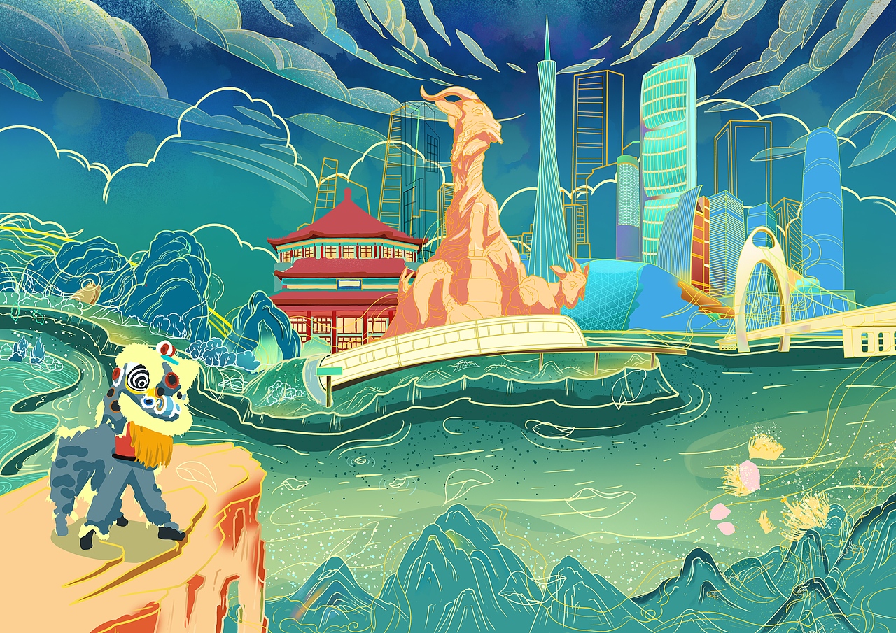 国潮风城市插画系列——广州