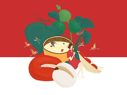 苏弥山 红豆薏米茶 特产 插画 包装  