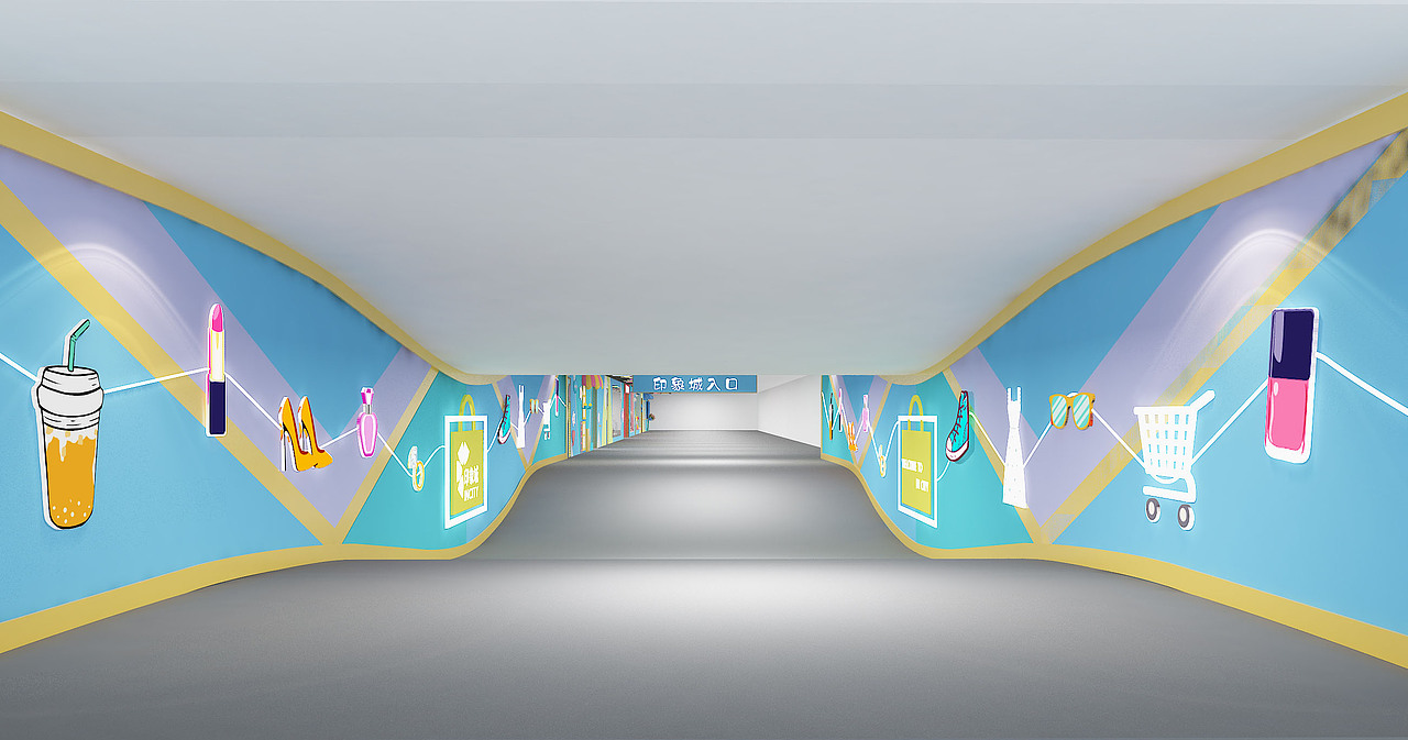 一个蓝色系地下通道|空间|商业空间设计|hanghoney_原创作品-站酷