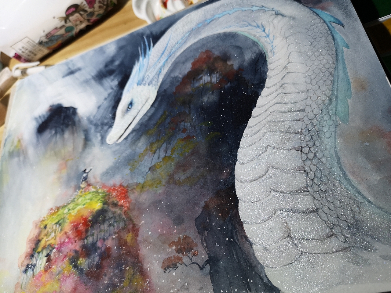 白蛇缘起水彩创作