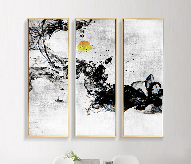 新中式装饰画-抽象烟雾水墨山水画客厅挂画三联画无框画（图ZNzg5ODY2ODA=） - 商业插画 - 站酷设计师都怪小吴是美工原创素材 - 站酷ZCOOL