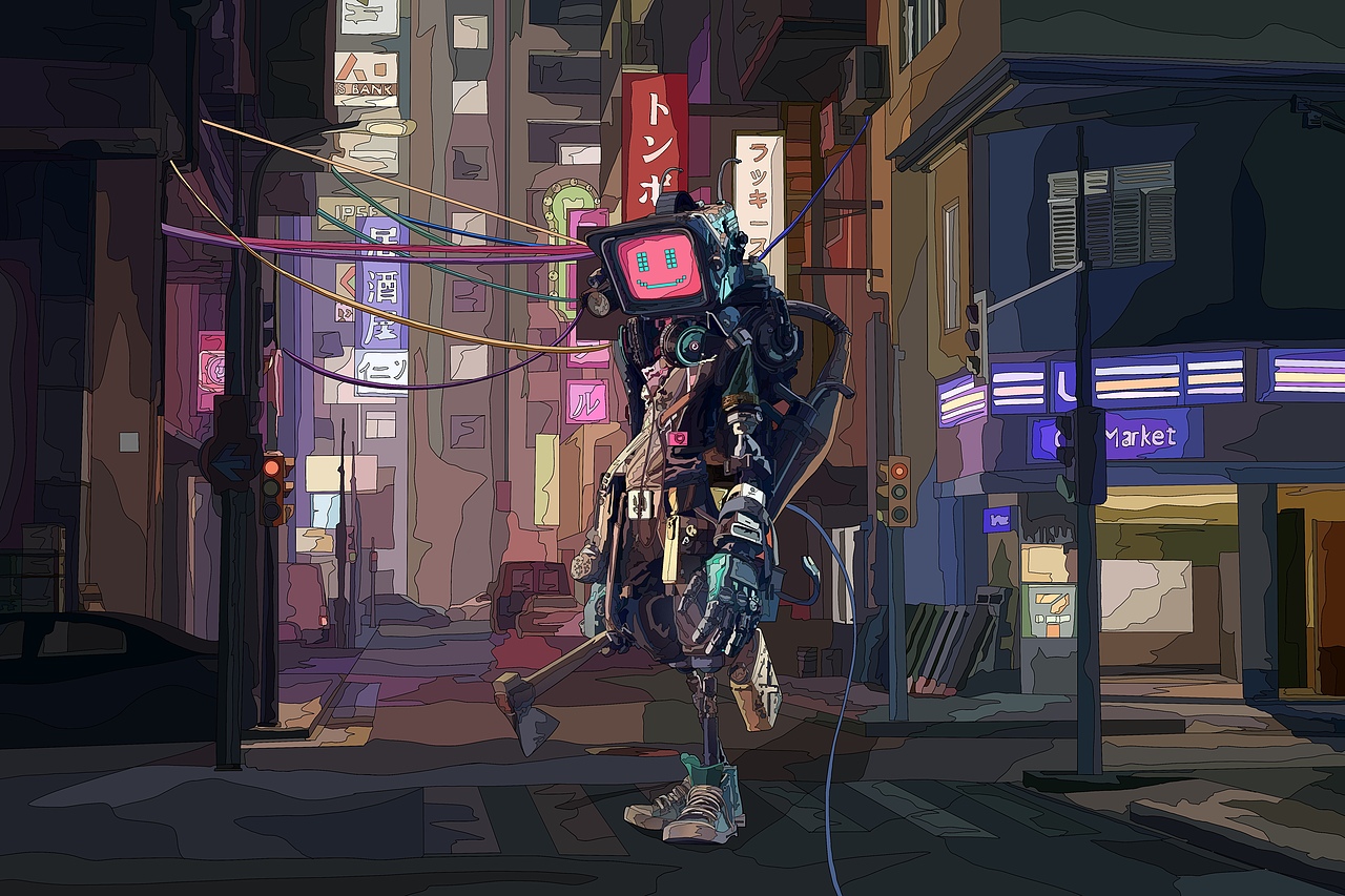 机械城市印象——赛博朋克风格插画创作