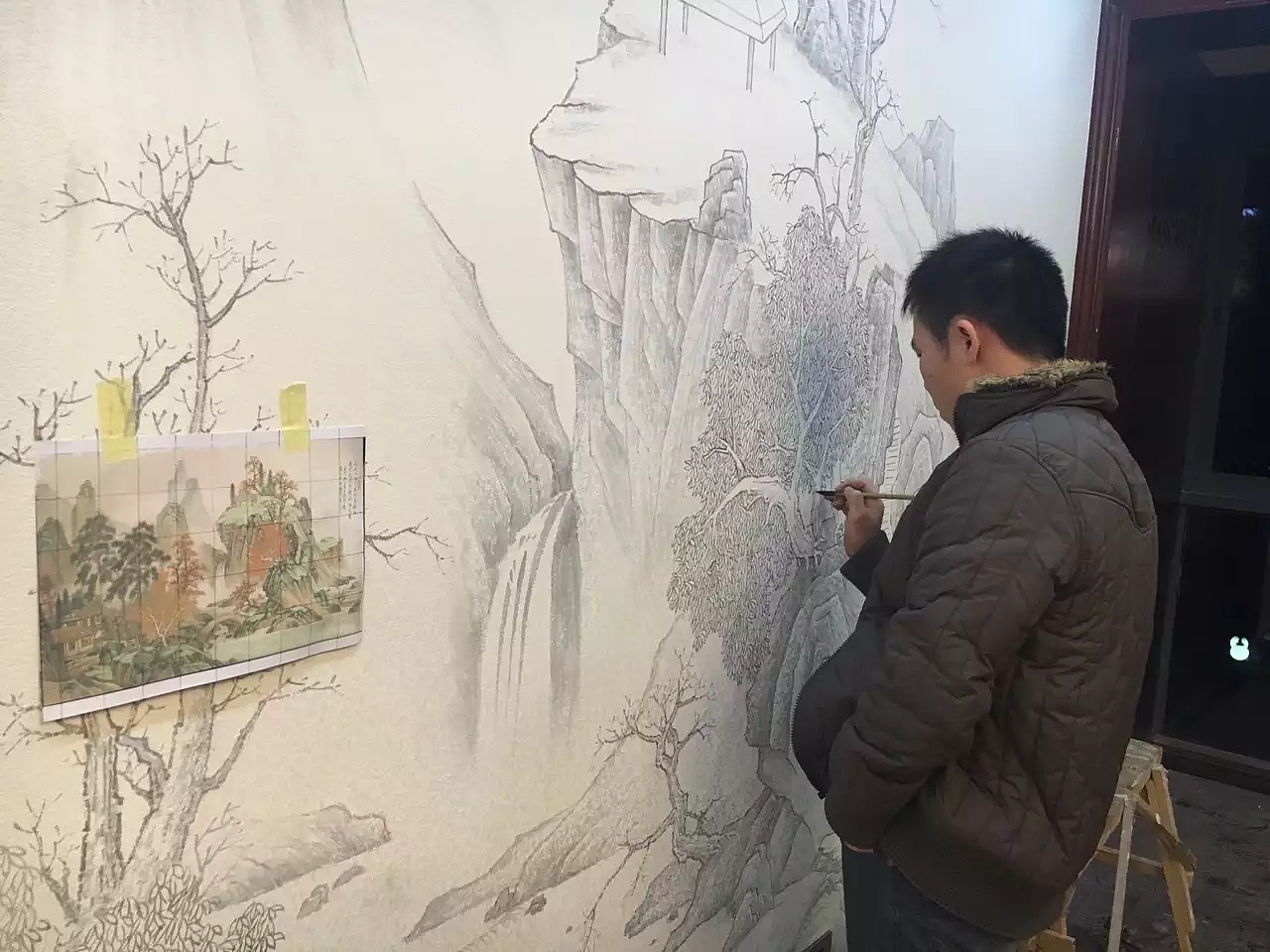 桂林某别墅工笔国画（图ZMjI0OTE3NDcy） - 商业插画 - 站酷设计师墨鱼壁画工作室原创素材 - 站酷ZCOOL