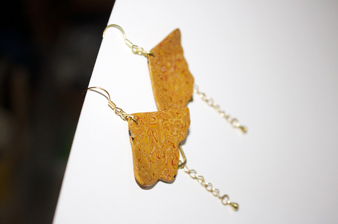 大漆脱胎耳环 \ 落叶与漆俏佳人