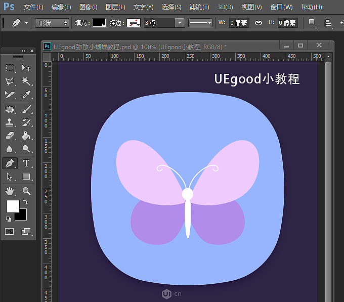 1,ps新建512画布,用钢笔工具画出蝴蝶路径,底板的制作请点击uegood