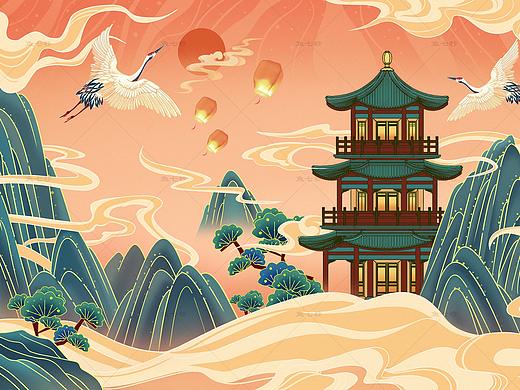 国潮建筑插画