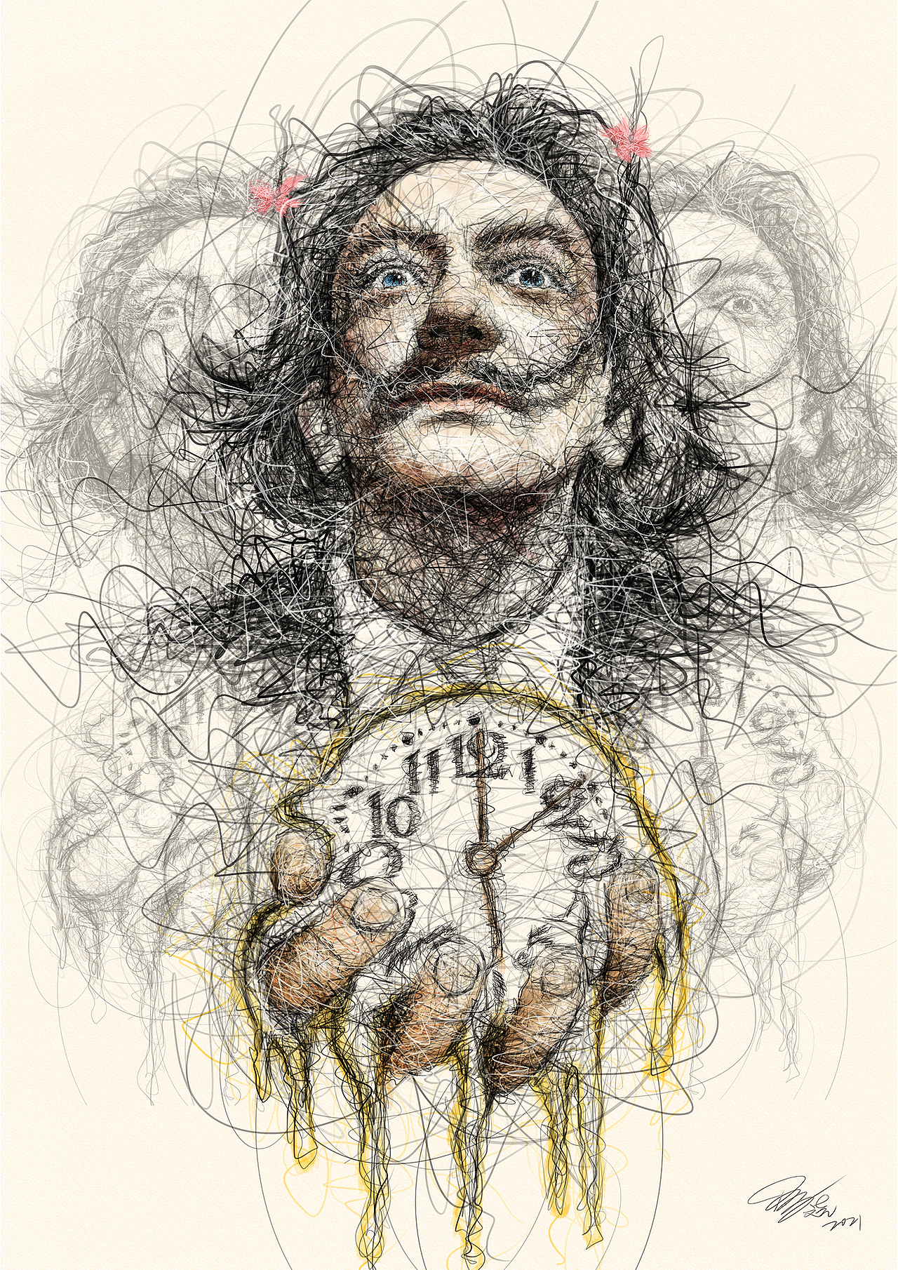 达利「时间焦虑者」 | 飞线涂鸦（图ZMjcxMDIyMDY4） - 艺术插画 - 站酷设计师丁文尧原创素材 - 站酷ZCOOL