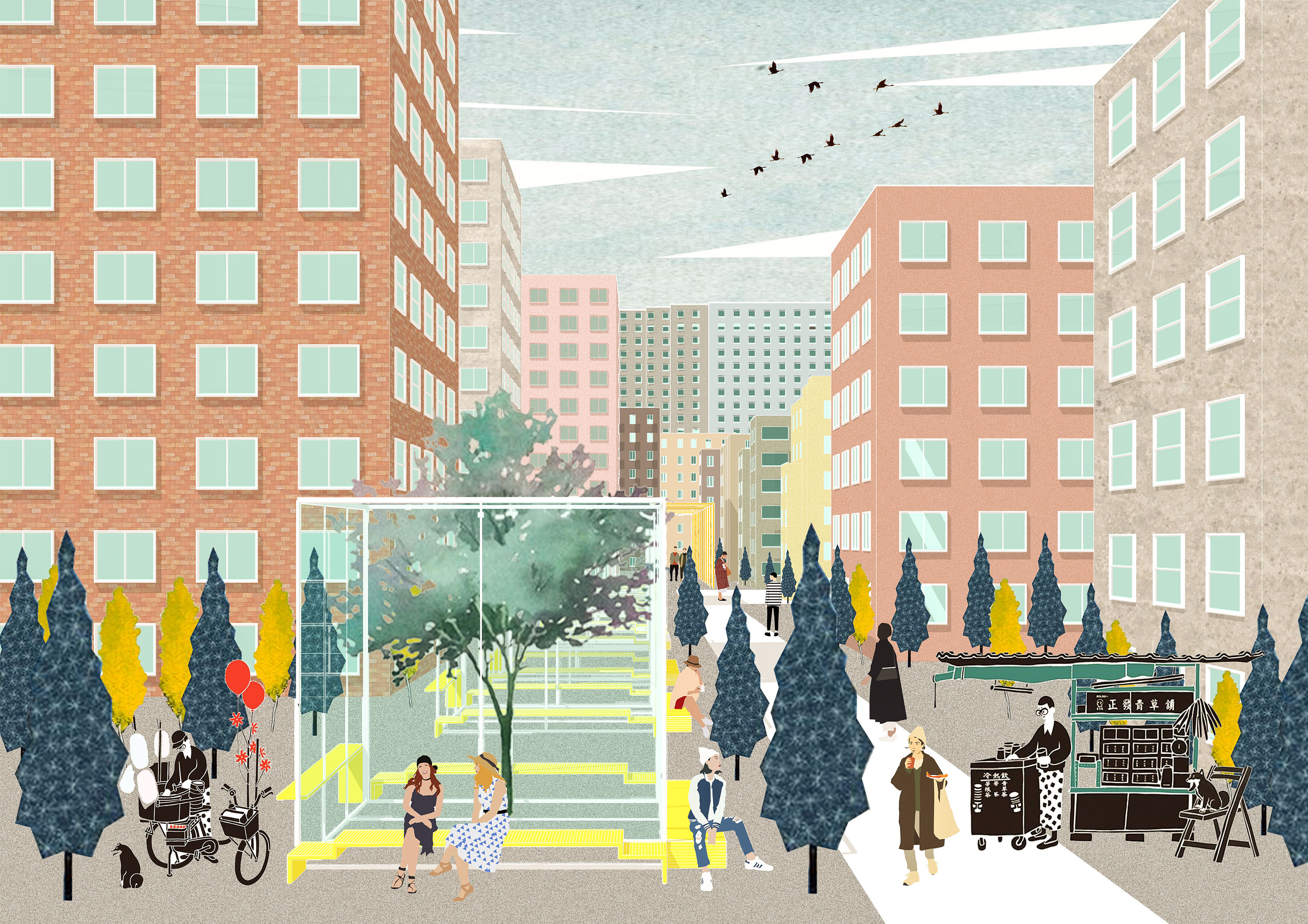 城中村改造插画效果图