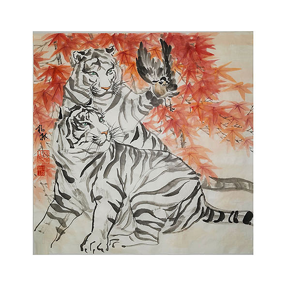 国画动物老虎水墨小年吉祥