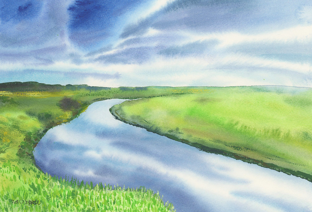 草原风景水彩画